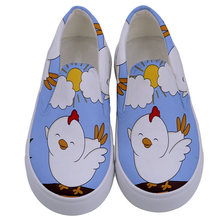 Go Vegan - Cute Chick  Kids  Canvas Slip Ons