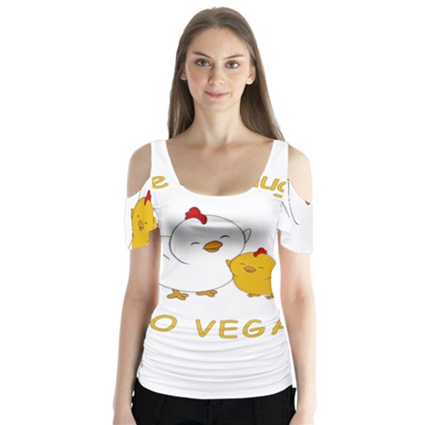 Go Vegan - Cute Chick  Butterfly Sleeve Cutout Tee  by Valentinaart