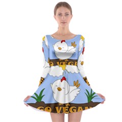 Go Vegan - Cute Chick  Long Sleeve Skater Dress by Valentinaart