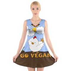 Go Vegan - Cute Chick  V-neck Sleeveless Skater Dress by Valentinaart