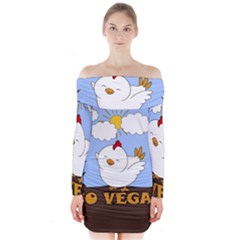 Go Vegan - Cute Chick  Long Sleeve Off Shoulder Dress by Valentinaart