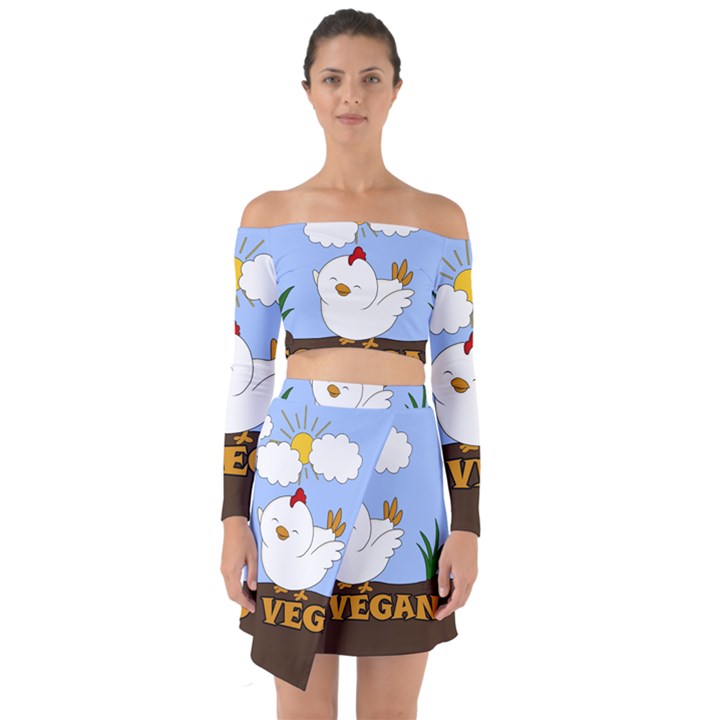 Go Vegan - Cute Chick  Off Shoulder Top with Skirt Set