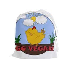 Go Vegan - Cute Chick  Drawstring Pouches (extra Large) by Valentinaart