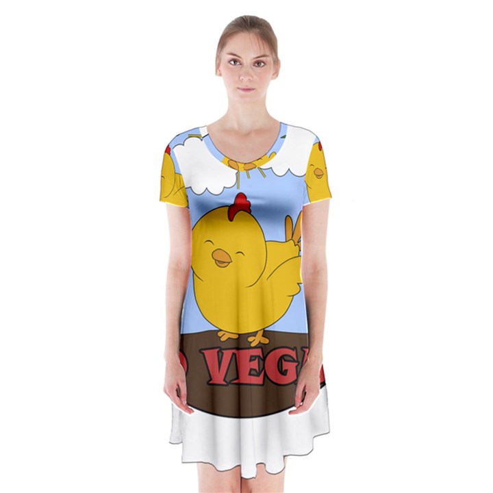 Go Vegan - Cute Chick  Short Sleeve V-neck Flare Dress