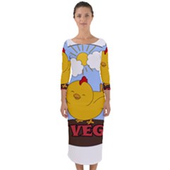 Go Vegan - Cute Chick  Quarter Sleeve Midi Bodycon Dress by Valentinaart