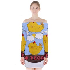 Go Vegan - Cute Chick  Long Sleeve Off Shoulder Dress by Valentinaart