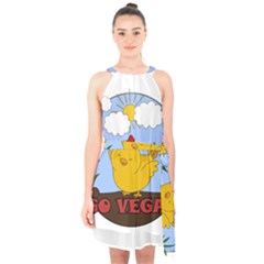 Go Vegan - Cute Chick  Halter Collar Waist Tie Chiffon Dress by Valentinaart