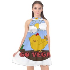 Go Vegan - Cute Chick  Halter Neckline Chiffon Dress  by Valentinaart