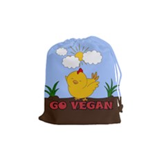 Go Vegan - Cute Chick  Drawstring Pouches (medium)  by Valentinaart