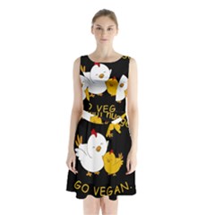 Go Vegan - Cute Chick  Sleeveless Waist Tie Chiffon Dress by Valentinaart