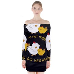 Go Vegan - Cute Chick  Long Sleeve Off Shoulder Dress by Valentinaart