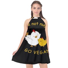 Go Vegan - Cute Chick  Halter Neckline Chiffon Dress  by Valentinaart