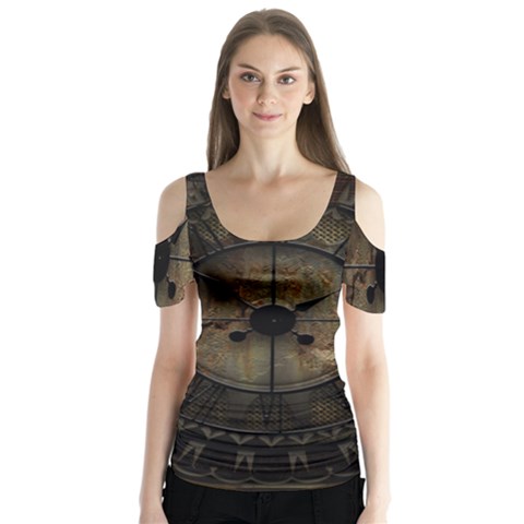 Steampunk, Wonderful Noble Steampunnk Design Butterfly Sleeve Cutout Tee  by FantasyWorld7