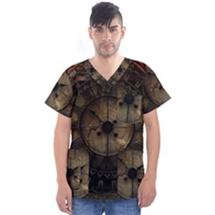 Steampunk, Wonderful Noble Steampunnk Design Men s V-neck Scrub Top