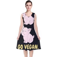 Go Vegan - Cute Pig V-neck Midi Sleeveless Dress  by Valentinaart