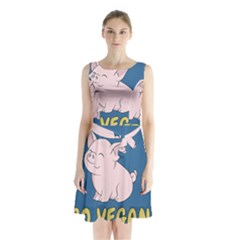 Go Vegan - Cute Pig Sleeveless Waist Tie Chiffon Dress by Valentinaart