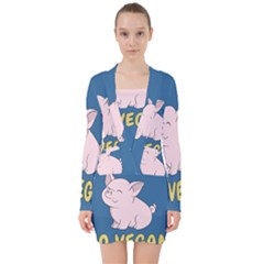 Go Vegan - Cute Pig V-neck Bodycon Long Sleeve Dress by Valentinaart