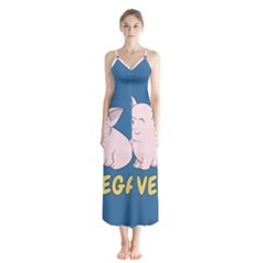 Go Vegan - Cute Pig Button Up Chiffon Maxi Dress by Valentinaart