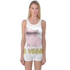 Go Vegan - Cute Pig One Piece Boyleg Swimsuit by Valentinaart