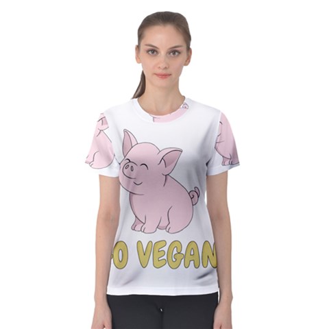 Go Vegan - Cute Pig Women s Sport Mesh Tee by Valentinaart