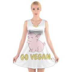 Go Vegan - Cute Pig V-neck Sleeveless Skater Dress by Valentinaart