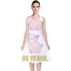 Go Vegan - Cute Pig V-neck Midi Sleeveless Dress  by Valentinaart