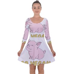 Go Vegan - Cute Pig Quarter Sleeve Skater Dress by Valentinaart