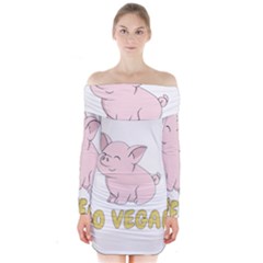 Go Vegan - Cute Pig Long Sleeve Off Shoulder Dress by Valentinaart