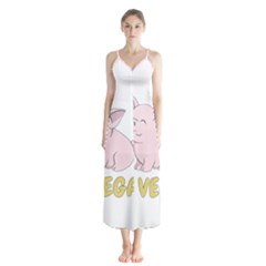 Go Vegan - Cute Pig Button Up Chiffon Maxi Dress by Valentinaart