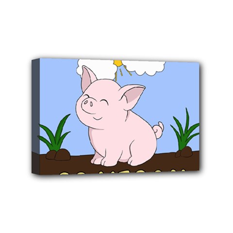 Go Vegan - Cute Pig Mini Canvas 6  x 4 