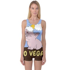 Go Vegan - Cute Pig One Piece Boyleg Swimsuit