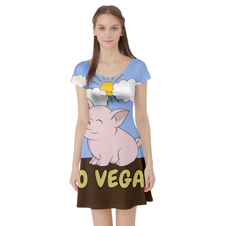 Go Vegan - Cute Pig Short Sleeve Skater Dress