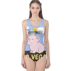 Go Vegan - Cute Pig One Piece Swimsuit