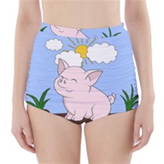 Go Vegan - Cute Pig High-Waisted Bikini Bottoms