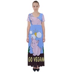 Go Vegan - Cute Pig High Waist Short Sleeve Maxi Dress