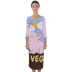 Go Vegan - Cute Pig Quarter Sleeve Midi Bodycon Dress