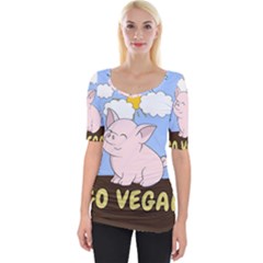 Go Vegan - Cute Pig Wide Neckline Tee