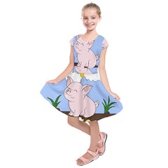 Go Vegan - Cute Pig Kids  Short Sleeve Dress