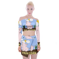 Go Vegan - Cute Pig Off Shoulder Top with Mini Skirt Set