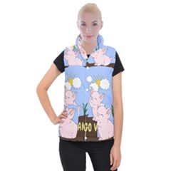 Go Vegan - Cute Pig Women s Button Up Puffer Vest