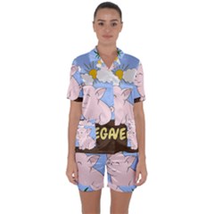 Go Vegan - Cute Pig Satin Short Sleeve Pyjamas Set