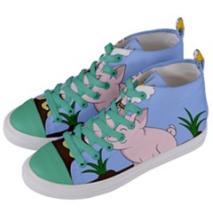 Go Vegan - Cute Pig Women s Mid-top Canvas Sneakers by Valentinaart