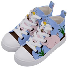 Go Vegan - Cute Pig Kid s Mid-top Canvas Sneakers by Valentinaart