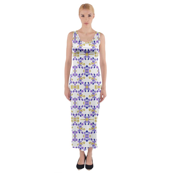 Decorative Ornate Pattern Fitted Maxi Dress