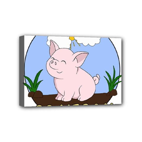 Go Vegan - Cute Pig Mini Canvas 6  X 4  by Valentinaart