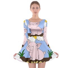 Go Vegan - Cute Pig Long Sleeve Skater Dress by Valentinaart