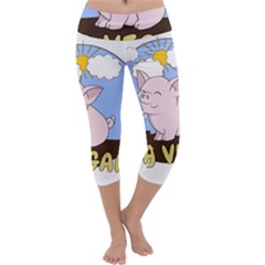 Go Vegan - Cute Pig Capri Yoga Leggings by Valentinaart