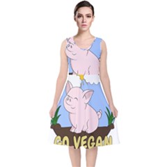 Go Vegan - Cute Pig V-neck Midi Sleeveless Dress  by Valentinaart