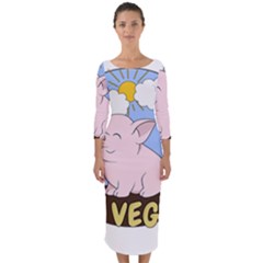 Go Vegan - Cute Pig Quarter Sleeve Midi Bodycon Dress by Valentinaart