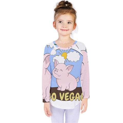 Go Vegan - Cute Pig Kids  Long Sleeve Tee by Valentinaart